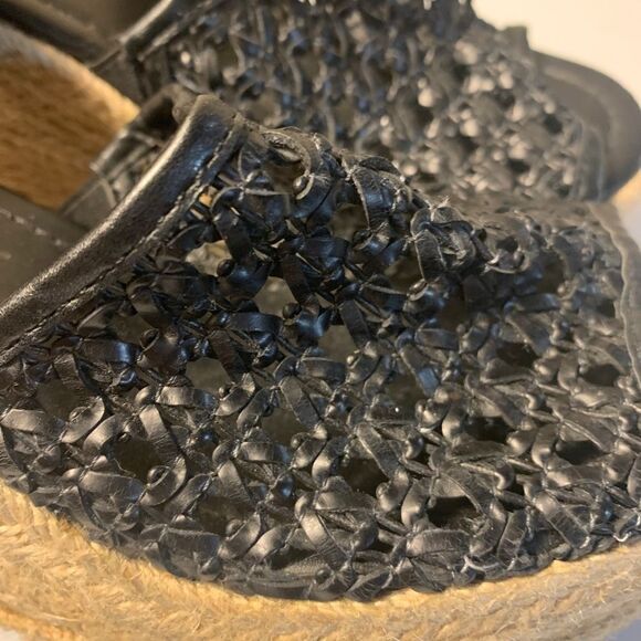 Steve Madden Black Basket Weave Wedge Platform Leather and Rope Sandall Size 7M - Picture 4 of 8